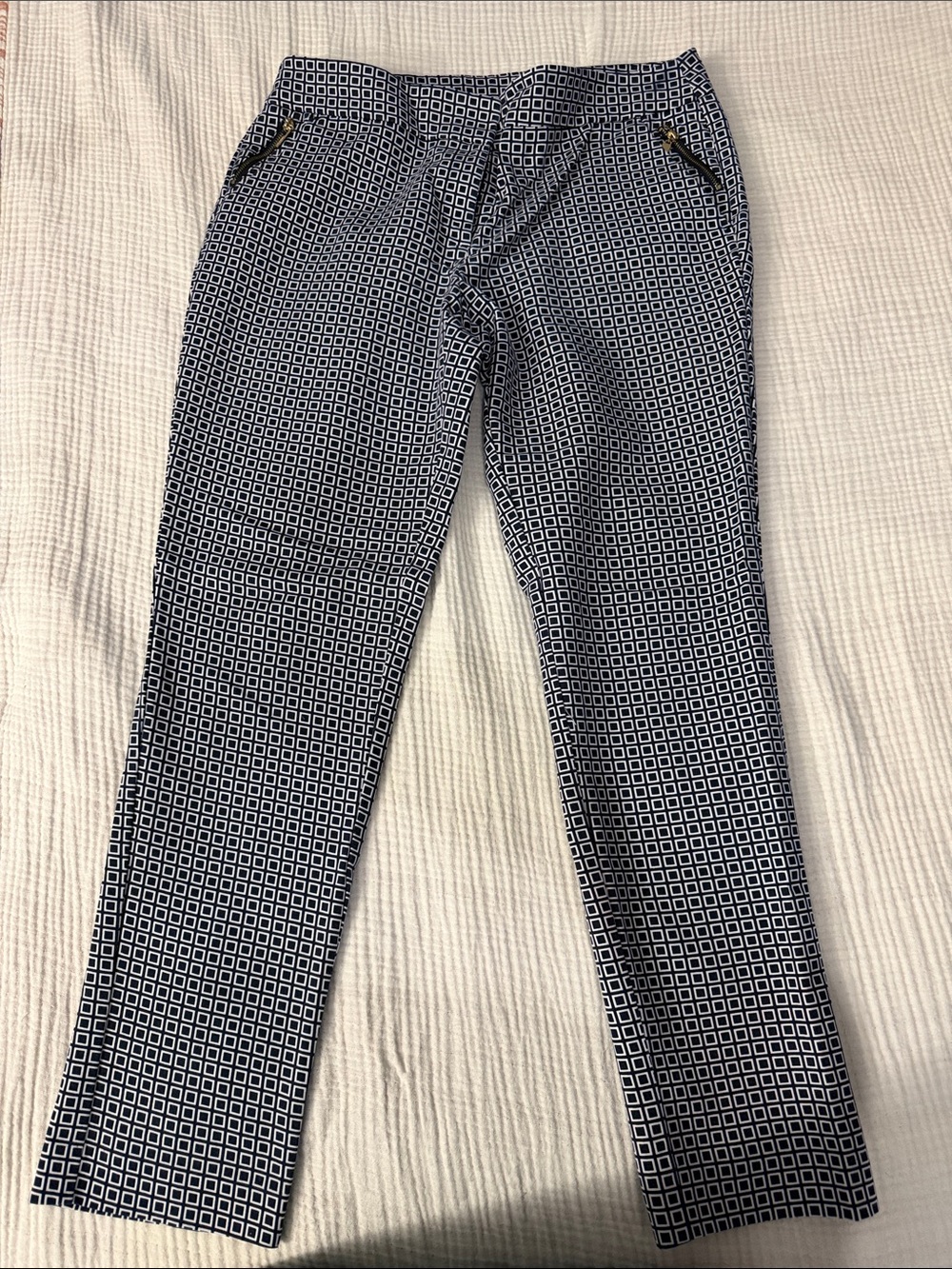 Anne Klein Black and White Geometric Chinos